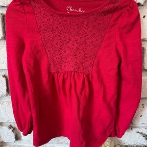 Cherokee Red long Sleeve Ruched and lace Blouse